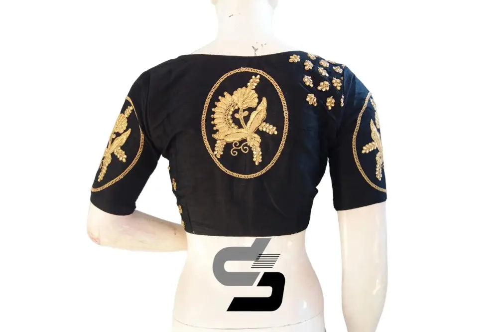 Elegant Black High Neck Designer Silk Saree Blouses - Timeless Style! - D3blouses