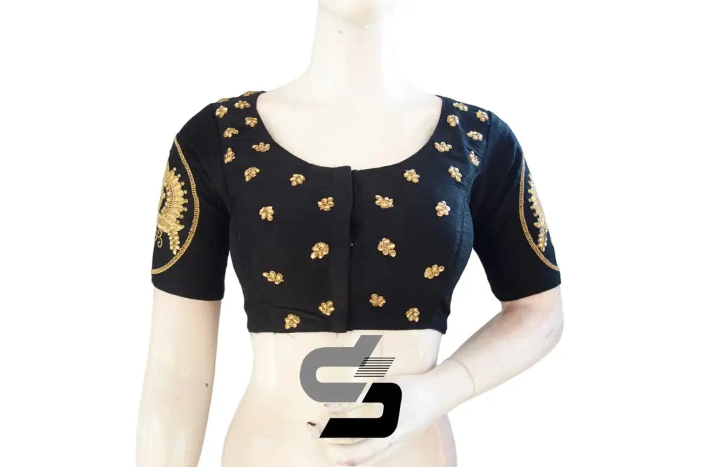 Elegant Black High Neck Designer Silk Saree Blouses - Timeless Style! - D3blouses