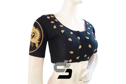 Elegant Black High Neck Designer Silk Saree Blouses - Timeless Style! - D3blouses