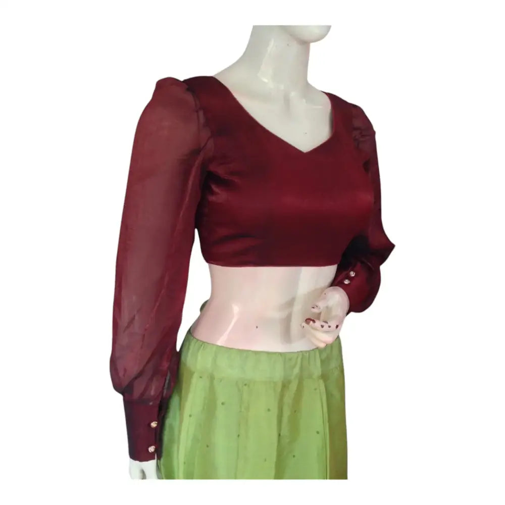 Elegant Brown Color Organza Balloon Full Sleeve Designer Saree Blouse - D3blouses