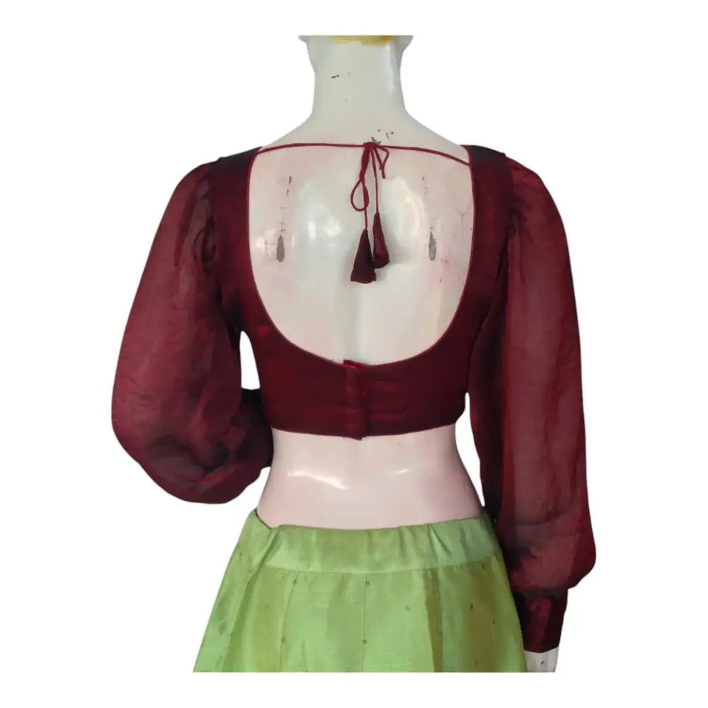 Elegant Brown Color Organza Balloon Full Sleeve Designer Saree Blouse - D3blouses