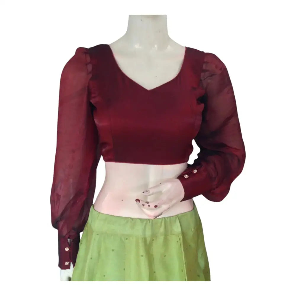 Elegant Brown Color Organza Balloon Full Sleeve Designer Saree Blouse - D3blouses