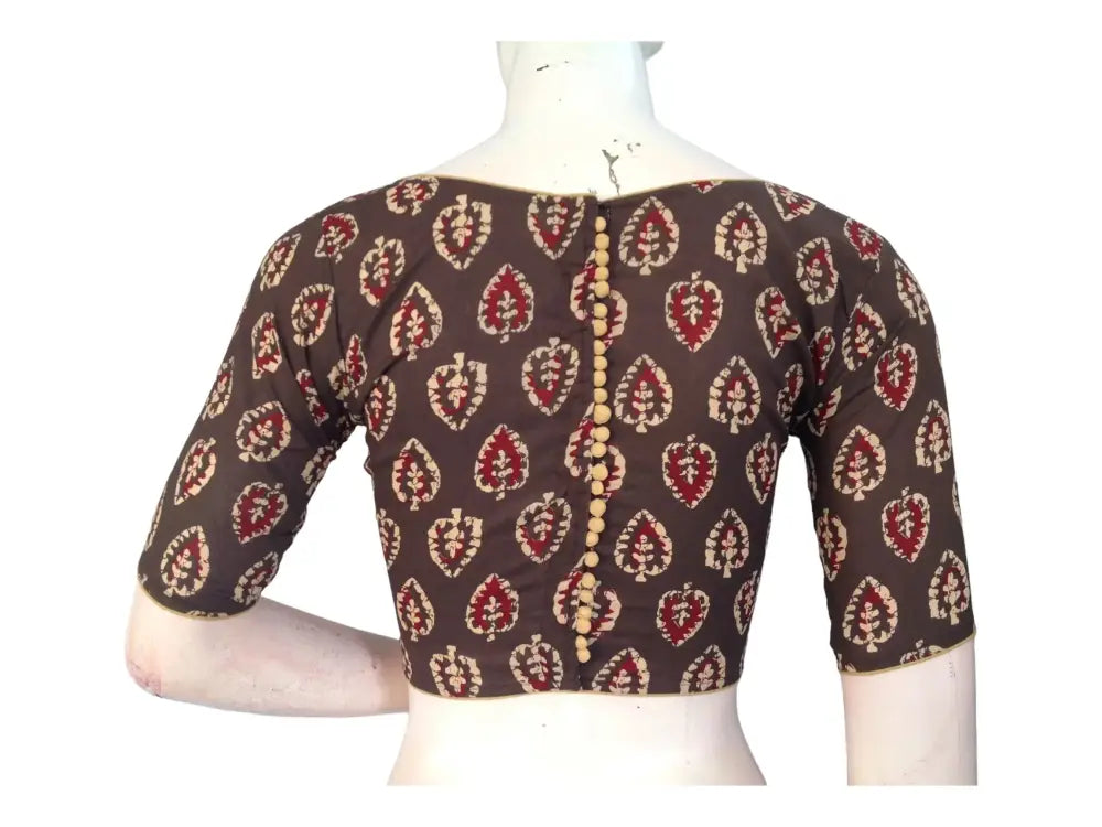 Elegant Brown High Neck Saree Blouse | Ready made | Exquisite Indian Craftsmanship - D3blouses