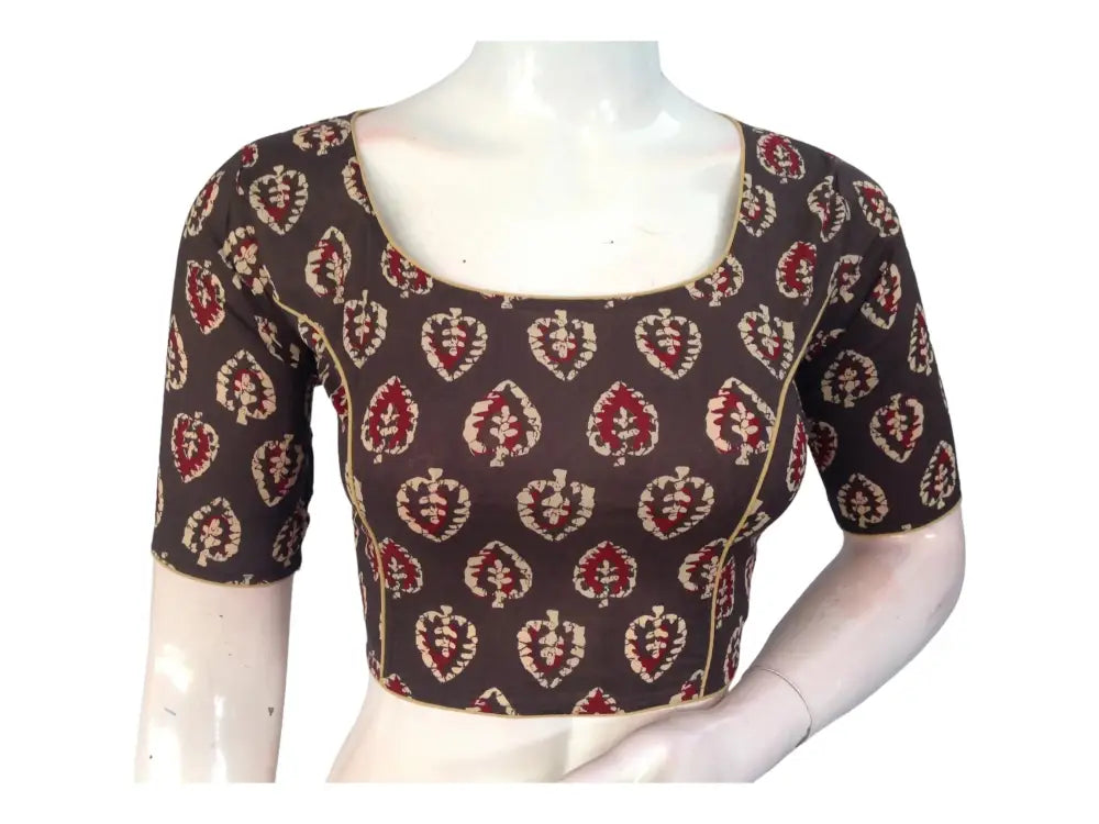 Elegant Brown High Neck Saree Blouse | Ready made | Exquisite Indian Craftsmanship - D3blouses