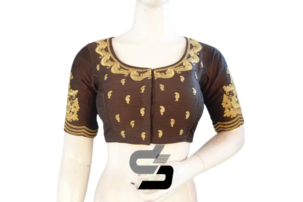 Elegant Brown High Neck Semi Silk Readymade Blouse - D3blouses