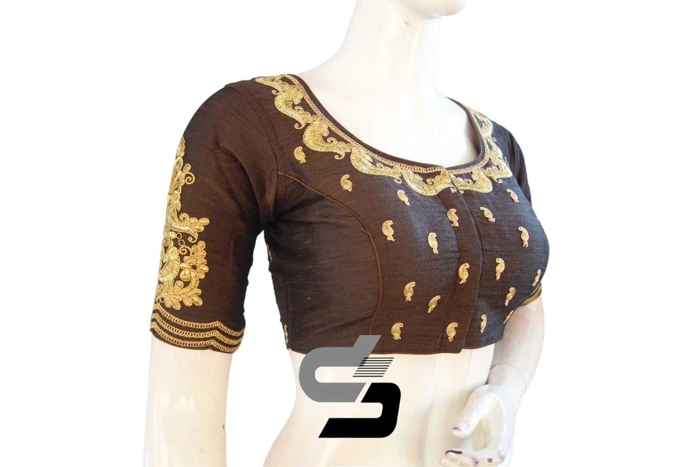 Elegant Brown High Neck Semi Silk Readymade Blouse - D3blouses