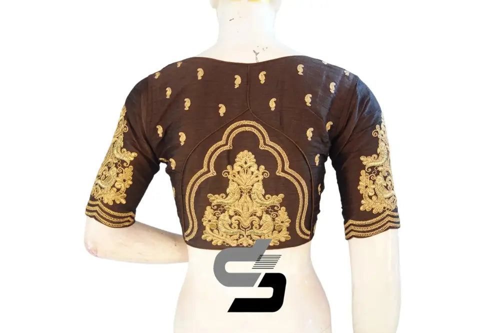Elegant Brown High Neck Semi Silk Readymade Blouse - D3blouses