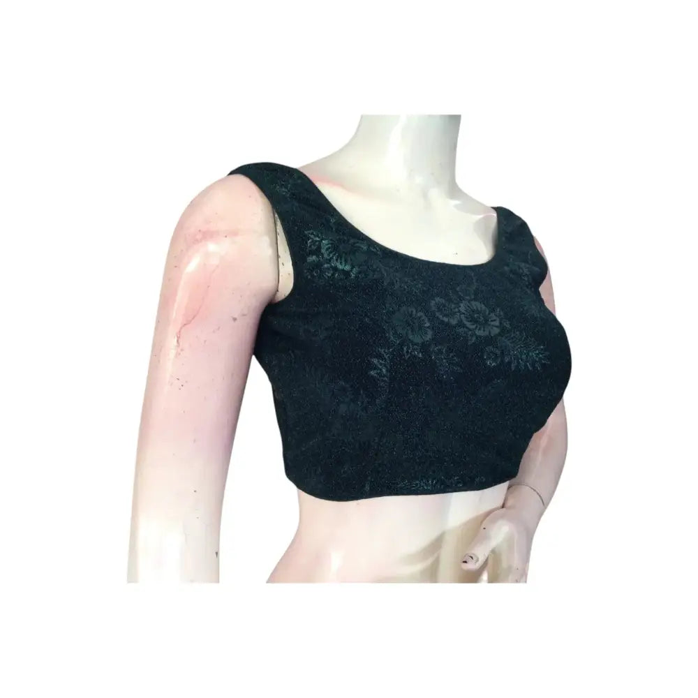 Elegant Dark Green Designer Boat Neck Saree Blouse | Ready to Wear & Chic - D3blouses