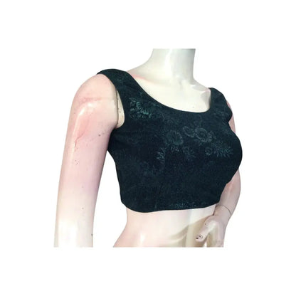 Elegant Dark Green Designer Boat Neck Saree Blouse | Ready to Wear & Chic - D3blouses