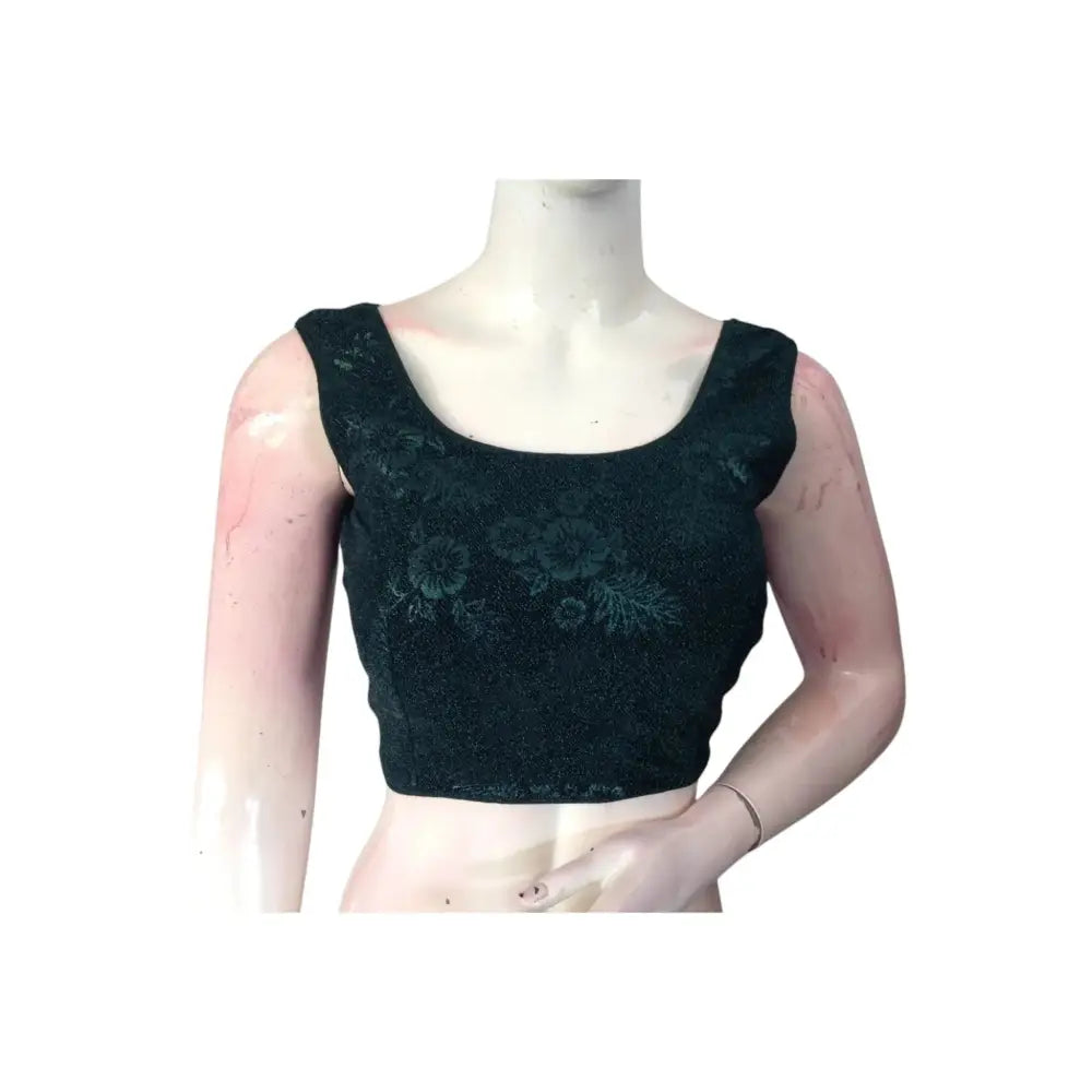 Elegant Dark Green Designer Boat Neck Saree Blouse | Ready to Wear & Chic - D3blouses