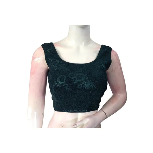 Elegant Dark Green Designer Boat Neck Saree Blouse | Ready to Wear & Chic - D3blouses