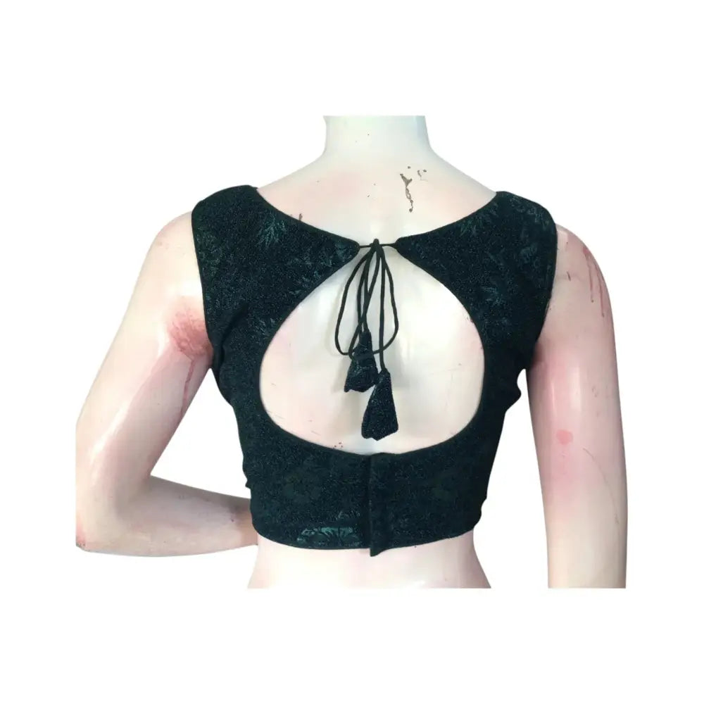 Elegant Dark Green Designer Boat Neck Saree Blouse | Ready to Wear & Chic - D3blouses