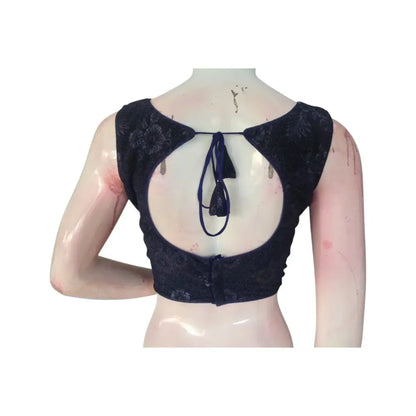 Elegant Dark Navy Blue Designer Saree Blouse | Ready to Wear & Chic - D3blouses