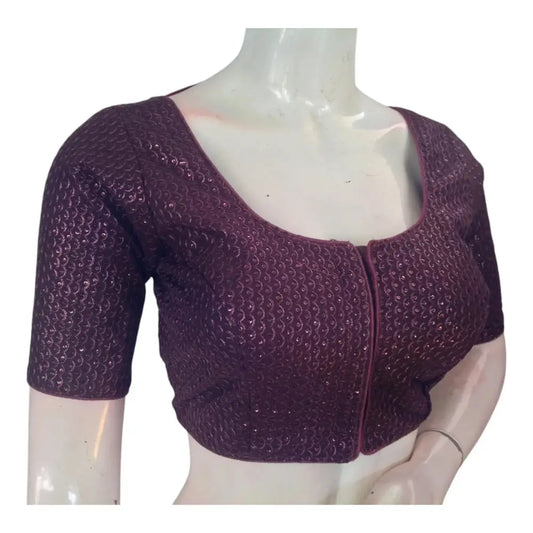 Elegant Dark Wine Color Semi Silk Designer Saree Readymade Blouse - D3blouses