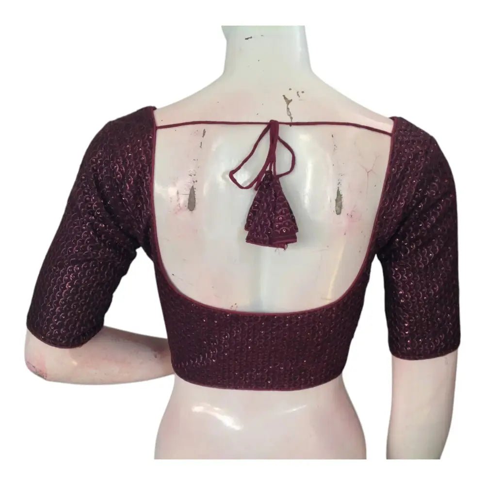 Elegant Dark Wine Color Semi Silk Designer Saree Readymade Blouse - D3blouses