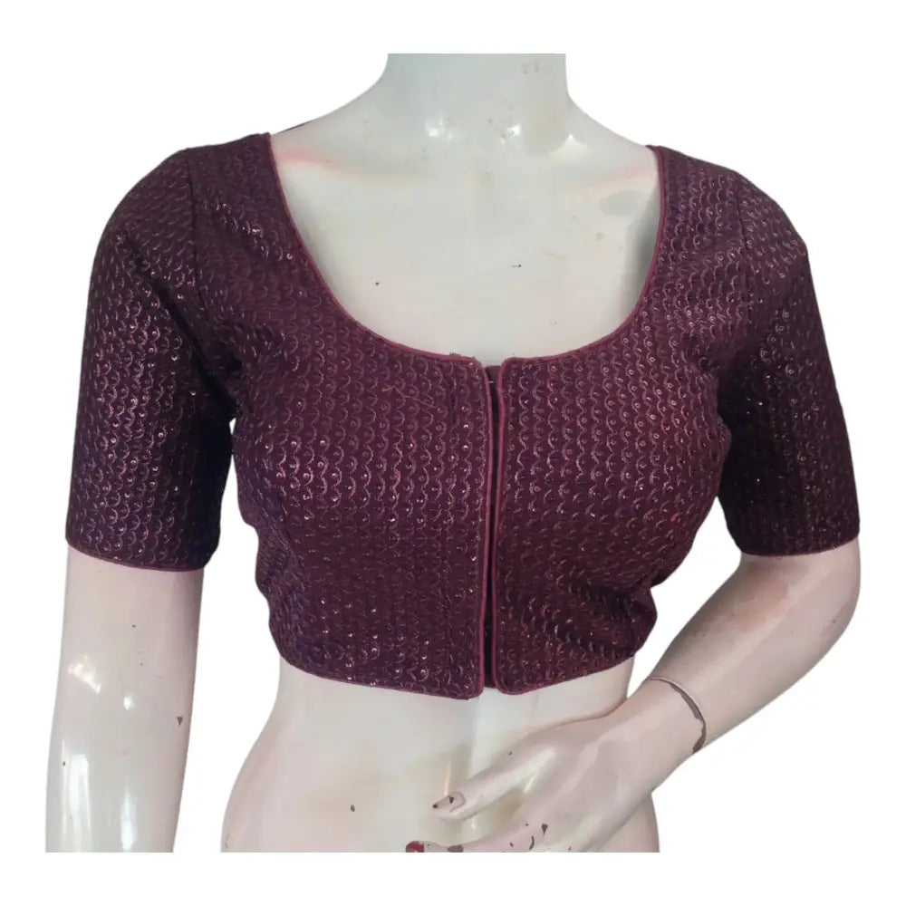 Elegant Dark Wine Color Semi Silk Designer Saree Readymade Blouse - D3blouses