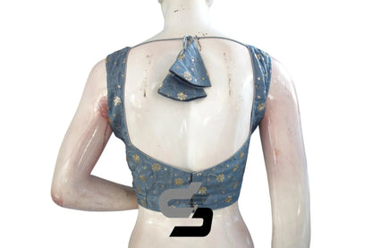 Elegant Embellishments: Grey Designer Sequin Embroidered Readymade Blouse with Mobile Pouch - D3blouses