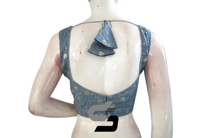 Elegant Embellishments: Grey Designer Sequin Embroidered Readymade Blouse with Mobile Pouch - D3blouses