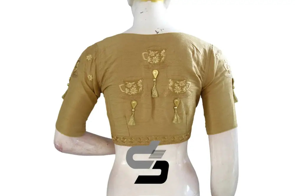 Elegant Gold High Neck Designer Silk Blouses - Unleashed - D3blouses