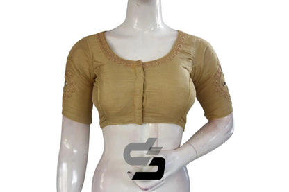 Elegant Gold High Neck Embroidered Saree Blouses - Regal Glamour - D3blouses