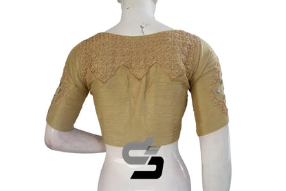 Elegant Gold High Neck Embroidered Saree Blouses - Regal Glamour - D3blouses