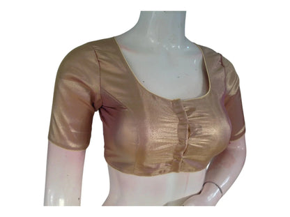 Elegant Gold Tissue Silk Readymade Saree Blouse | Simple & Versatile Indian Top - D3blouses