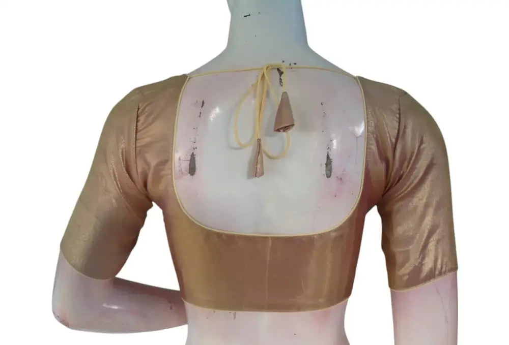 Elegant Gold Tissue Silk Readymade Saree Blouse | Simple & Versatile Indian Top - D3blouses