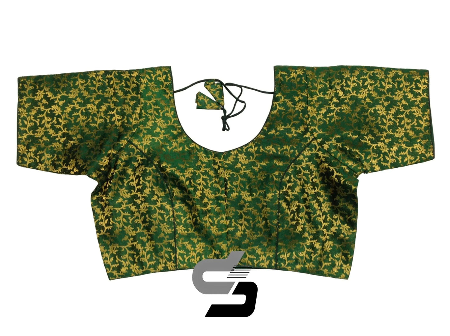 Elegant Green Plus Size Brocade Silk Saree Blouses, Indian Ethnic Wear - D3blouses