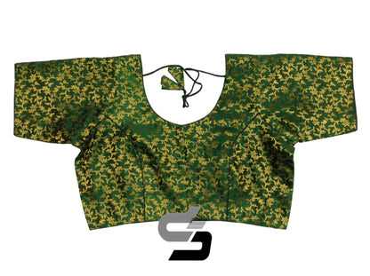 Elegant Green Plus Size Brocade Silk Saree Blouses, Indian Ethnic Wear - D3blouses