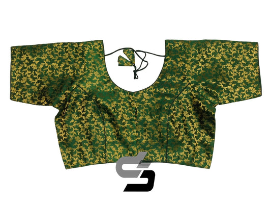 Elegant Green Plus Size Brocade Silk Saree Blouses, Indian Ethnic Wear - D3blouses