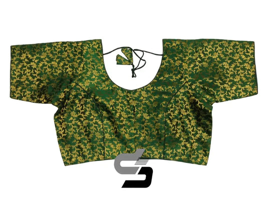 Elegant Green Plus Size Brocade Silk Saree Blouses, Indian Ethnic Wear - D3blouses