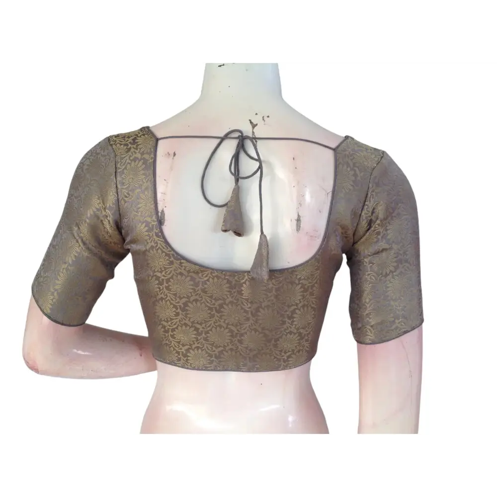 Elegant Grey Brocade Silk Blouse | Ready to Wear Blouse - D3blouses