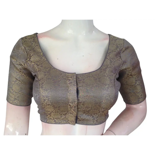 Elegant Grey Brocade Silk Blouse | Ready to Wear Blouse - D3blouses
