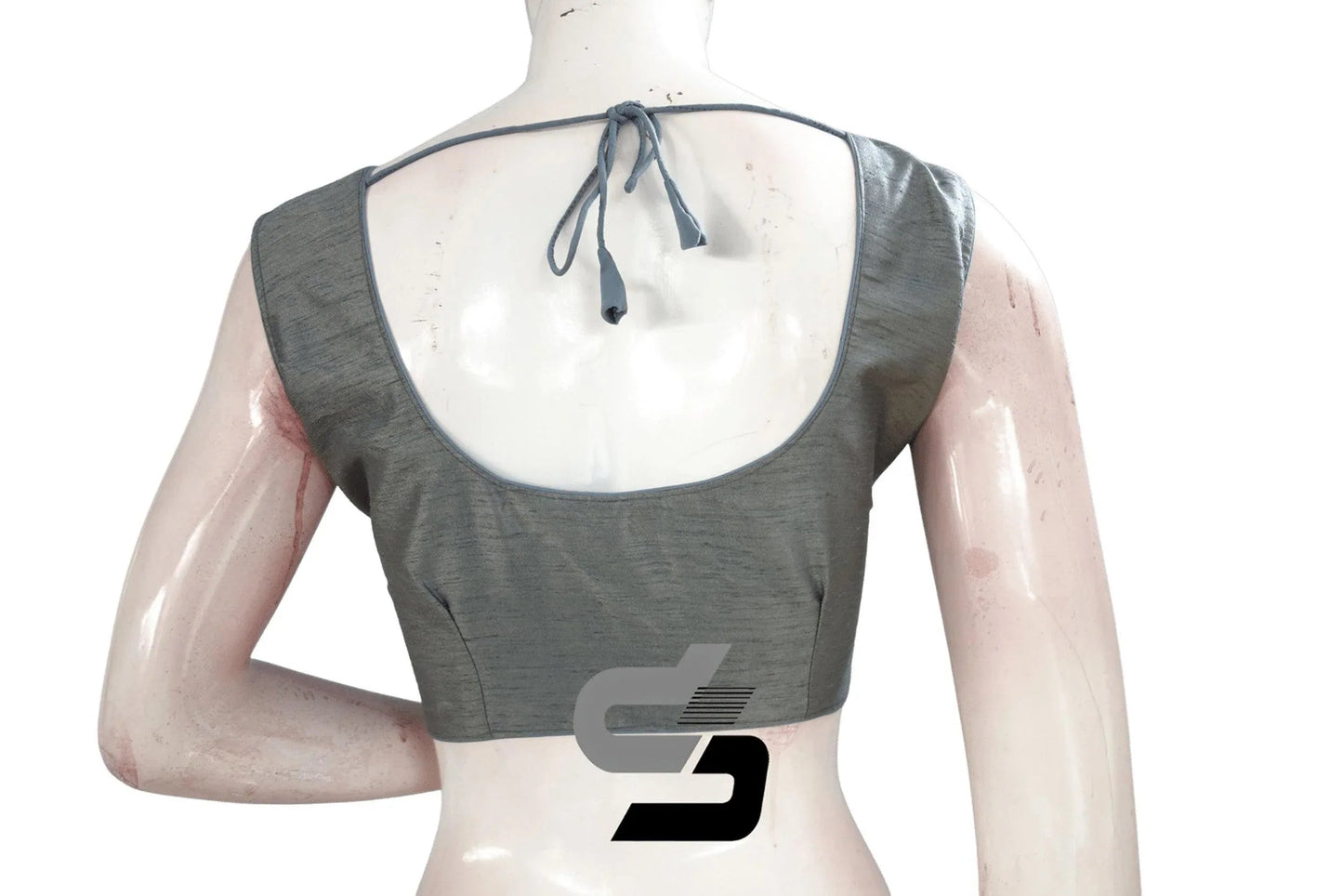Elegant Grey, Sleeveless Plain Semi Silk Designer Readymade Saree Blouse - D3blouses