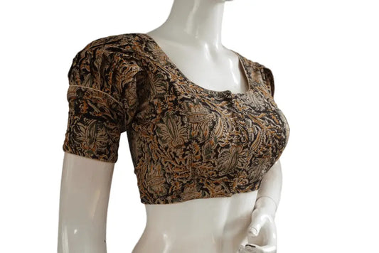Elegant Kalamkari Designer Blouse, Puff Sleeves, Ready-to-Wear - D3blouses