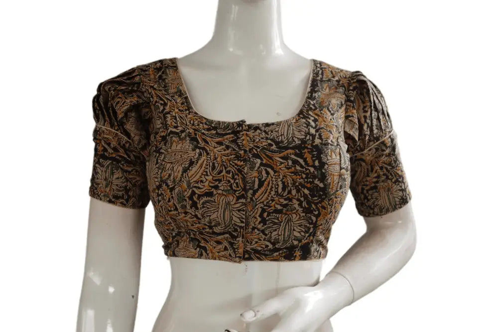 Elegant Kalamkari Designer Blouse, Puff Sleeves, Ready-to-Wear - D3blouses