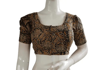 Elegant Kalamkari Designer Blouse, Puff Sleeves, Ready-to-Wear - D3blouses