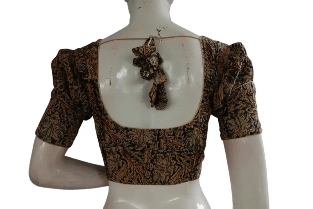 Elegant Kalamkari Designer Blouse, Puff Sleeves, Ready-to-Wear - D3blouses