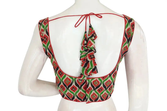 Elegant Kalamkari Readymade Saree Blouse with Lovely Tassels, Indian Designer Cotton - D3blouses