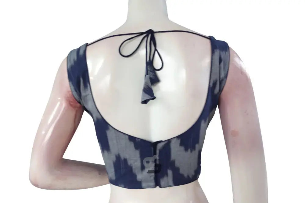 Elegant Navy Blue Ikkat Designer Readymade Saree Blouse, Your Ethnic Ensemble! - D3blouses