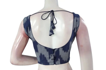 Elegant Navy Blue Ikkat Designer Readymade Saree Blouse, Your Ethnic Ensemble! - D3blouses