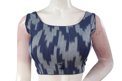 Elegant Navy Blue Ikkat Designer Readymade Saree Blouse, Your Ethnic Ensemble! - D3blouses