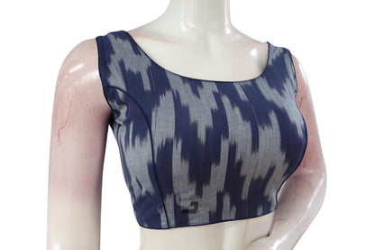 Elegant Navy Blue Ikkat Designer Readymade Saree Blouse, Your Ethnic Ensemble! - D3blouses