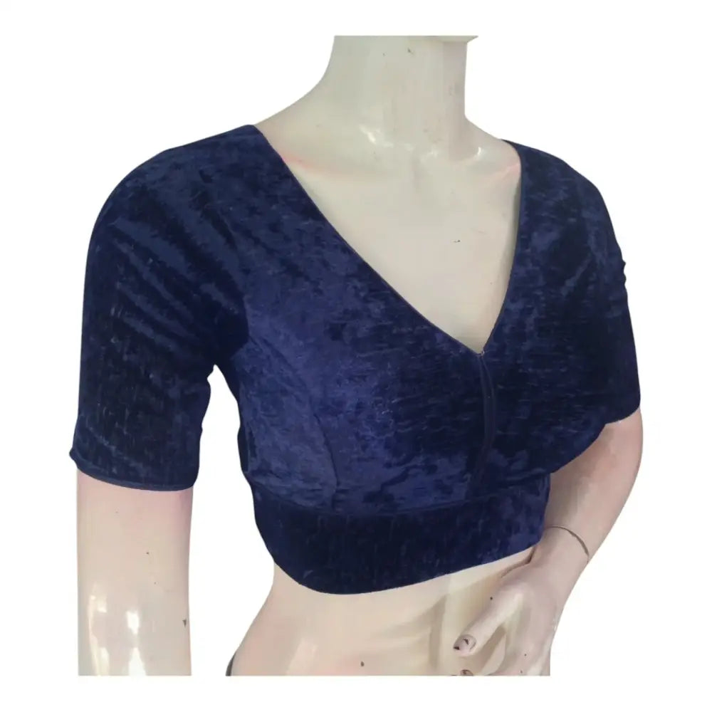 Elegant Navy Blue Velvet Readymade Saree Blouse | Designer Blouse for Women - D3blouses
