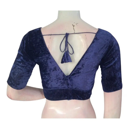 Elegant Navy Blue Velvet Readymade Saree Blouse | Designer Blouse for Women - D3blouses