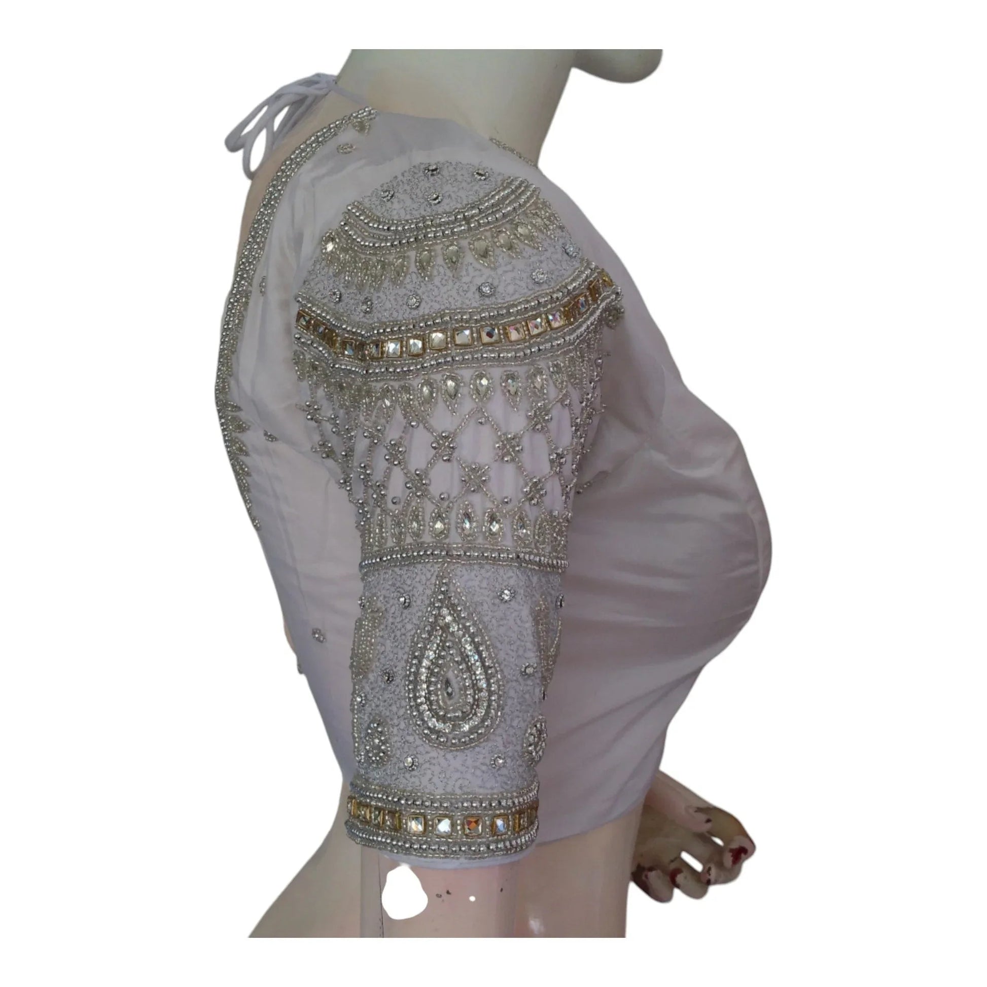 Elegant Off-White Aari Handwork Wedding Silk Saree Blouse - D3blouses