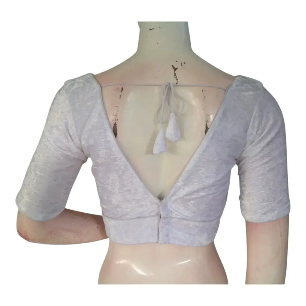 Elegant Off-White Velvet Readymade Saree Blouse | Designer Blouse - D3blouses