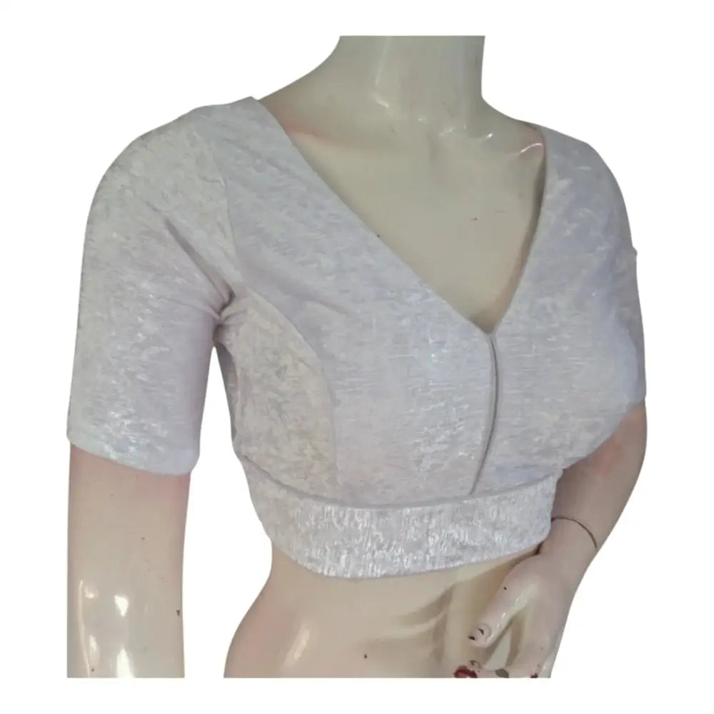 Elegant Off-White Velvet Readymade Saree Blouse | Designer Blouse - D3blouses