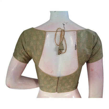 Elegant Olive Green Brocade Silk Designer Neck Readymade Saree Blouse - D3blouses