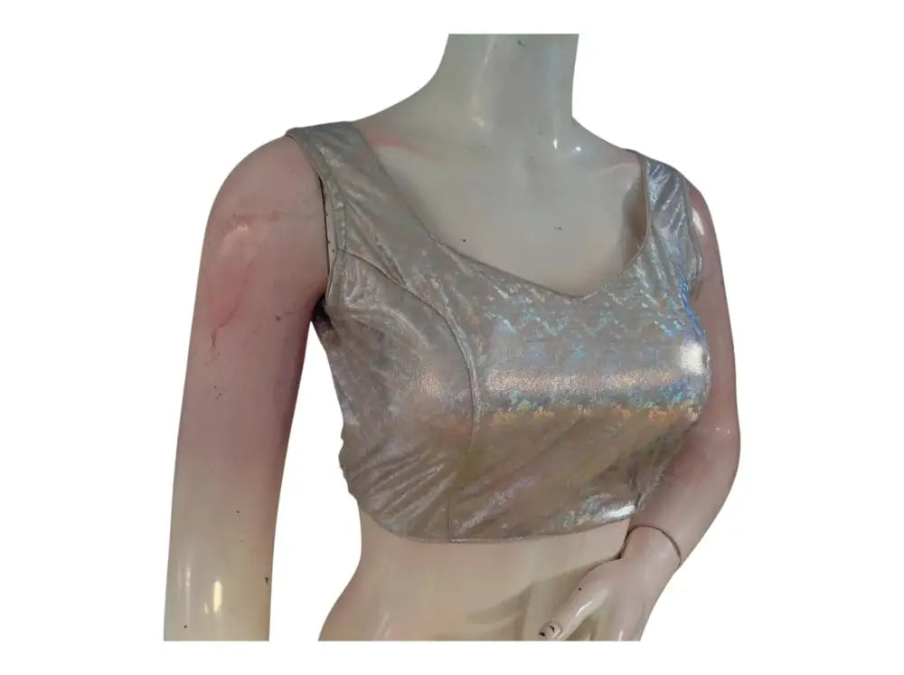 Elegant Pastel Brown Silver Mixed Nylon Spandex Saree Blouse for Party Wear - D3blouses